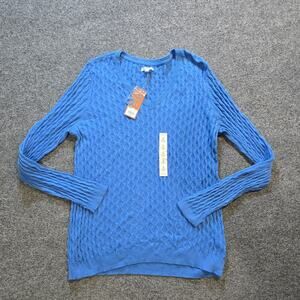 Sonoma Sweater Womens Large Blue Cable Knit V Neck Long Sleeve Casual Capsule